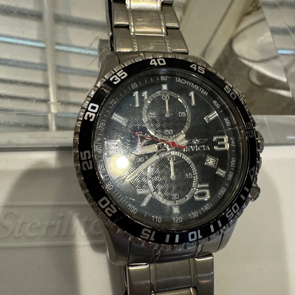 Invicta Silver‎ and Black Chronograph Watch#14875